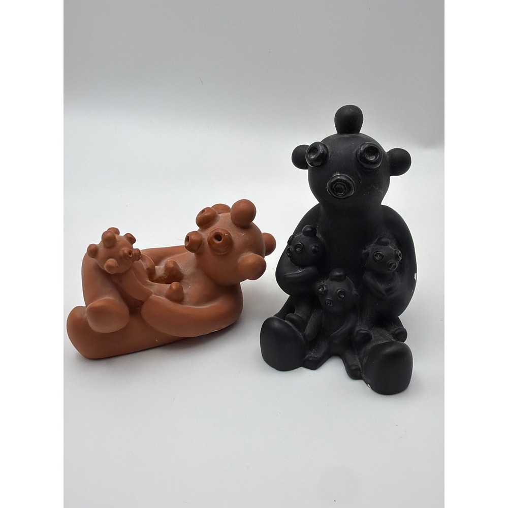 Vtg 1987 Cleo Teissedre Storyteller Bear Figurines w Cubs Set Black Terracotta